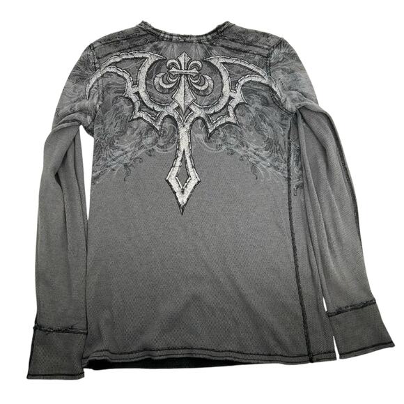 VTG y2k Men's Reversible Affliction Thermal Waffle Knit Long Sleeve Shirt Sz L - Picture 3 of 10